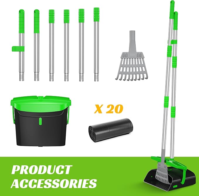 Eocnrhe Pooper Scooper with Bag Attachment, 50 inches Long Handle Pooper Scooper, Poop Scooper for Dogs, Dog Poop Scooper for Yard, Pooper Scooper for Large Dogs Heavy Duty, Poop Scooper Bin & Rake