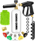 Pressure Washer Gun with Foam Cannon, Industrial Car Wash Foam Gun Kit 1/4 Quick Connector, Adjustable Soap Cannon with 5 Pressure Washer Nozzle Tips, Adapter, 1 Liter