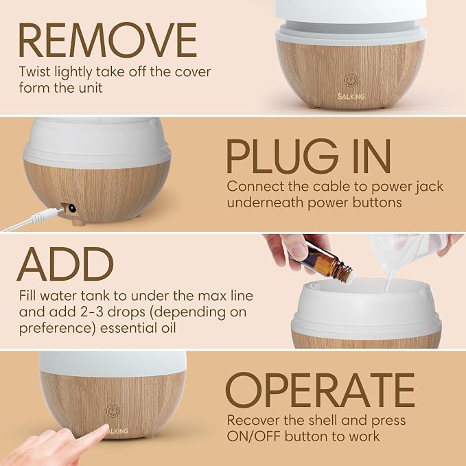 SALKING Essential Oil Diffuser with Remote Control, 100ml Small Aromatherapy Diffuser for Essential Oils, 2 Mist Modes Ultrasonic Diffusers, Cool Mist Humidifier with Timer, for Office Home