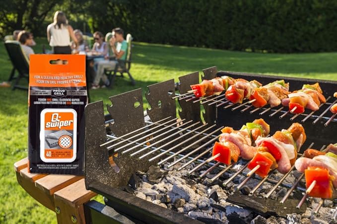Proud Grill Q-Swiper Easy-Clean Moist, Tough BBQ Grill Cleaning Wipes, 40ct | Bristle-Free BBQ Cleaner, Heavy-Duty Thick Degreaser Wipes, Grease & Grime Remover for Outdoor Barbecue Grills, Disposable