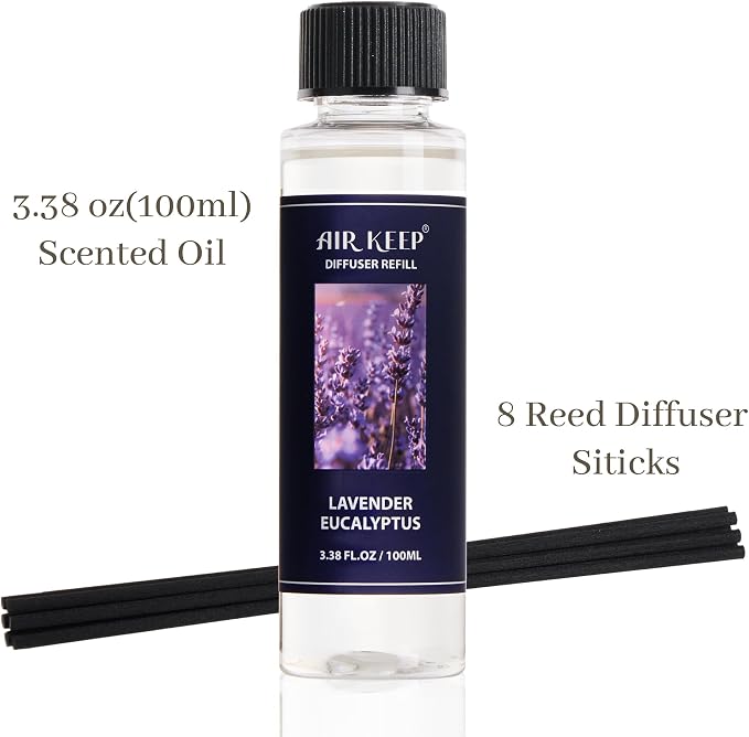 Reed Diffuser Set,1.69 fl oz (50 ml) - Lavender Eucalyptus Oil Diffusers with 8 Reed Sticks,Home Fragrance Reed Diffuser for Bathroom Shelf Decor