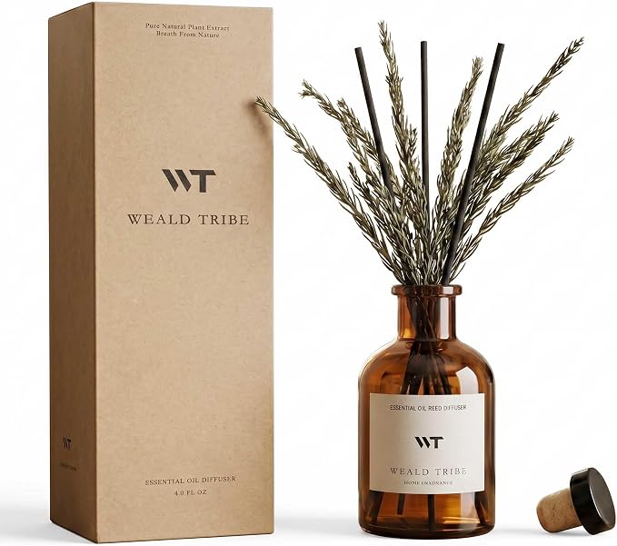 Reed Diffuser Set for Bathroom Air Fresheners, Oil Diffuser Sticks with Flower | Balsam Fir Scent 4.0 fl oz Home Fragrance with Sticks Defusers | House Bedroom Office Shelf Decor