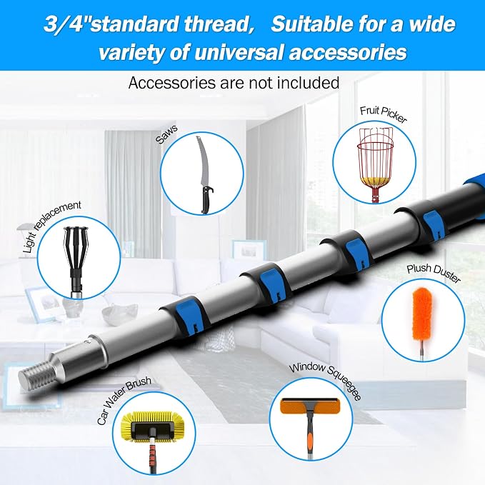 16FT Reach Telescopic Extension Pole, 3-12FT Paint Roller Extension Pole with Flip-Lock Design, Aluminum Alloy Threaded Head for Painting Cleaning Dusting & Window Washing Tools