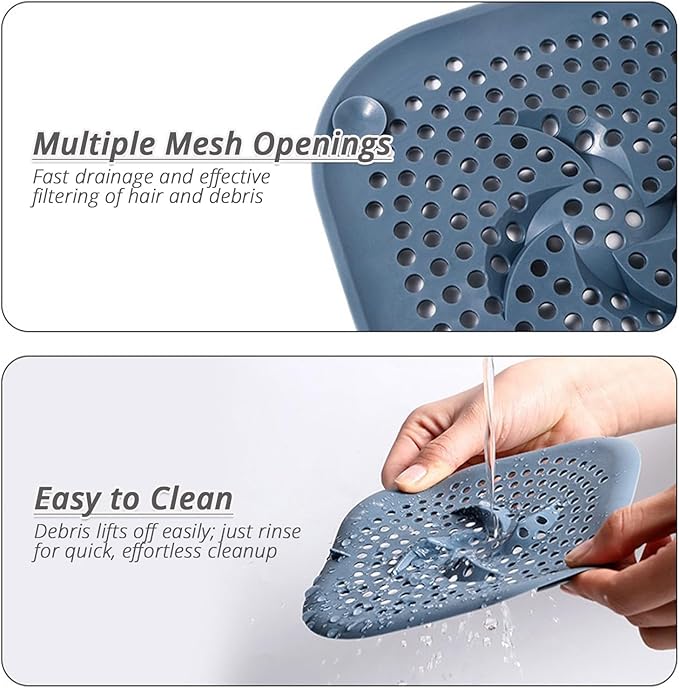 Drain Cover with Suction Cups, 5.9" Flat Square Strainer for Shower, Bathroom, Sink, 4 Pack