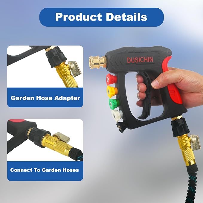 DUSICHIN Garden Hose Adapter Pressure Washer Gun to Water Hose Fitting, Garden Hose 3/4 GHT Female 2 PCS to Power Washer Handle M22 Metric Thread Female Fitting 3/4" GHT To M22 Joint DUS2600