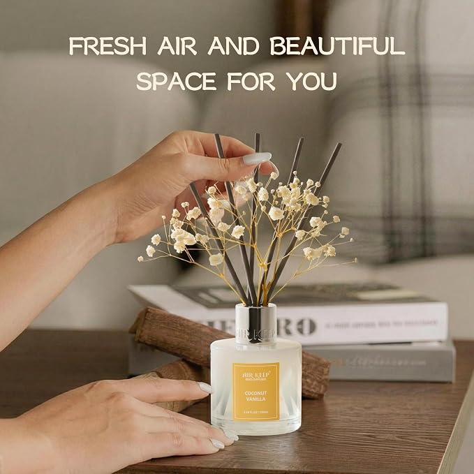 Reed Diffuser Set,3.38 fl oz (100 ml) - Coconut Vanilla Oil Diffusers with 8 Reed Sticks, Home Fragrance Reed Diffuser for Bathroom Shelf Decor