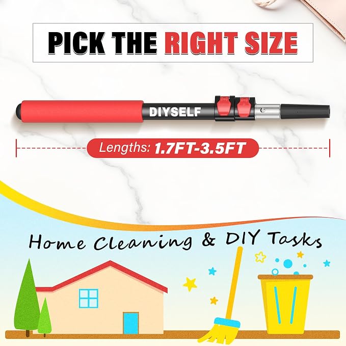 DIYSELF 3.5 FT Paint Roller Extension Pole, 1.5-3.5 Ft Telescoping Pole | Paint Roller Stick, Extension Pole for Painting, Telescoping Pole for Cleaning, Dusting, Windows & Ceilings, Aluminum Alloy