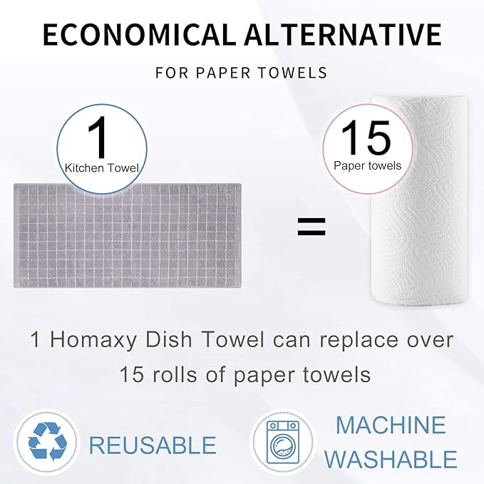 Homaxy 100% Cotton Terry Kitchen Towels(Mixed Color, 13 x 28 Inches), Checkered Designed, Soft and Super Absorbent Dish Towels, 4 Pack