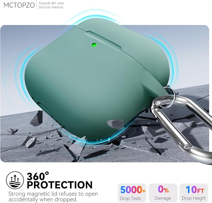 for AirPods 4 Case 2024 with Cleaner Kit & Keychain-Magnetic Green | Silicone Protective Cover for Apple AirPods 4th Generation Case,for Women Men,One-Piece Design,Shockproof,Dust Proof,Magnetic
