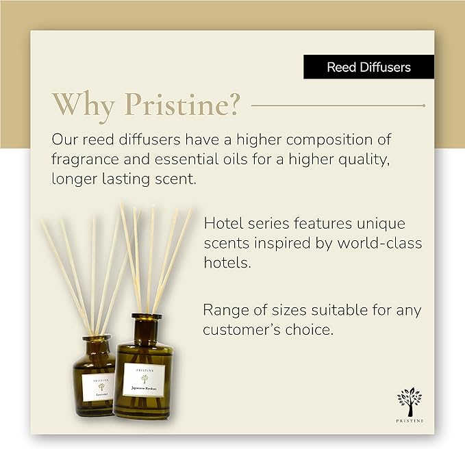 PRISTINE Sakura Reed Diffuser for Home | Cherry Blossom Flower Sakura Oil Diffuser & Reed Diffuser Sticks with Essential Oil Reed Diffuser Set | Home & Office | Perfect Blend for Calming & Restoring