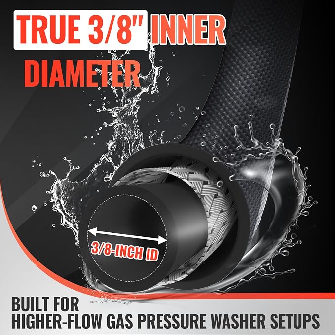 YAMATIC 3/8" Pressure Washer Hose 35FT, 4000 PSI Steel Wire Braided with 360 Swivel 3/8" Quick Connect, Hot Water 212 F°Commercial Power Washer Hose for Simpson DeWalt Generac Troy-Bilt