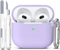 R-fun Compatible with AirPods 3 Case Cover, Silicone Protective Accessories Skin with Keychain Compatible with Apple AirPod 3rd Generation 2021 for Women Men Girls Boys,Front LED Visible,Banana violet