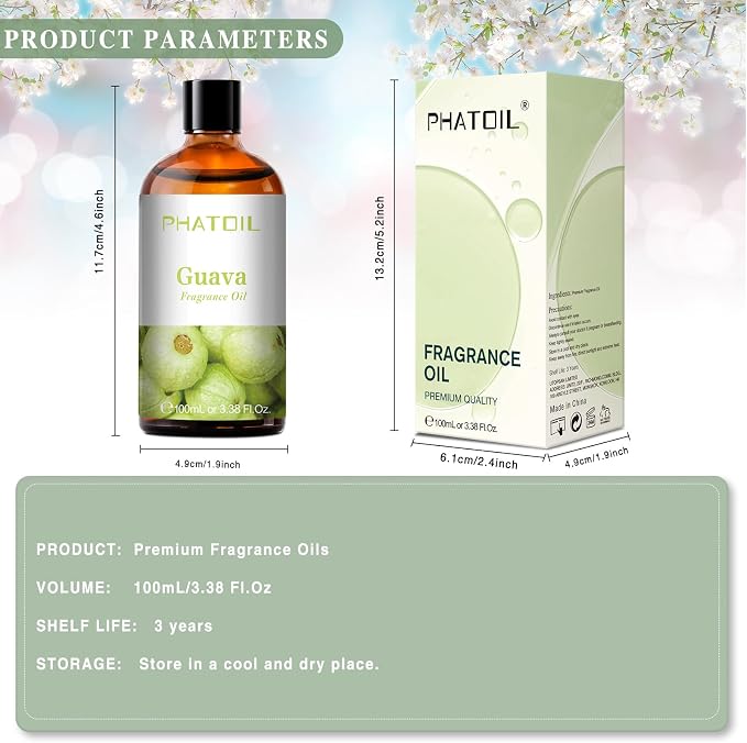PHATOIL Guava Fragrance Oil for Diffuser Aromatherapy 3.38FL.OZ | Long Lasting Scented Oils For Humidifier, Air Freshener, DIY Soap Candle, Scent Project Making, Aroma Oil for Home Freshening
