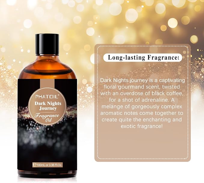 Dark Nights Journey Fragrance Oil for Diffuser, Aromatherapy 3.38FL.OZ | Long Lasting Scented Oils For Humidifier, Air Freshener, DIY Soap Candle, Scent Project Making, Aroma Oil for Home Freshening