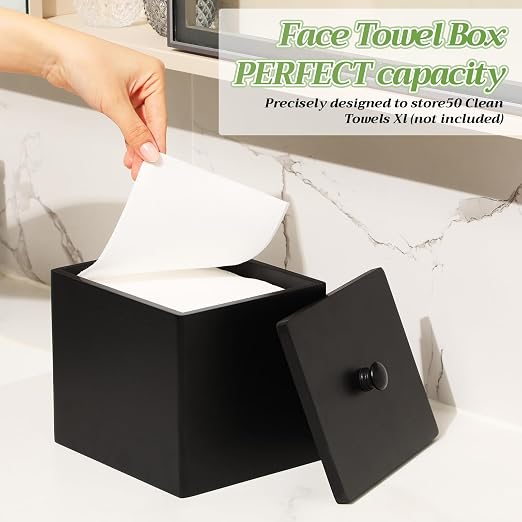 Disposable Face Towel Holder Wooden Facial Towel Storage Box with Lid for XL Black Bathroom Counter Organizer for Makeup Remover Wipes Vanity Travel Essentials