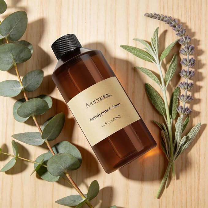 Reed Diffuser, Sage & Eucalyptus Essential Oil Refill | 6.8 Fl Oz (200ml) Scented Diffusers Oils with Diffuser Sticks, Long-Lasting Fragrance for Home Decor