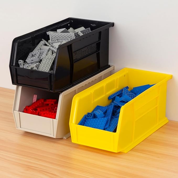 Akro-Mils 30230 AkroBins Plastic Storage Bins, Space-Saving Stackable Bins for Garage, Pantry, Craft Organization, 11-" x 5-" x 5-", Yellow, 12-Pack