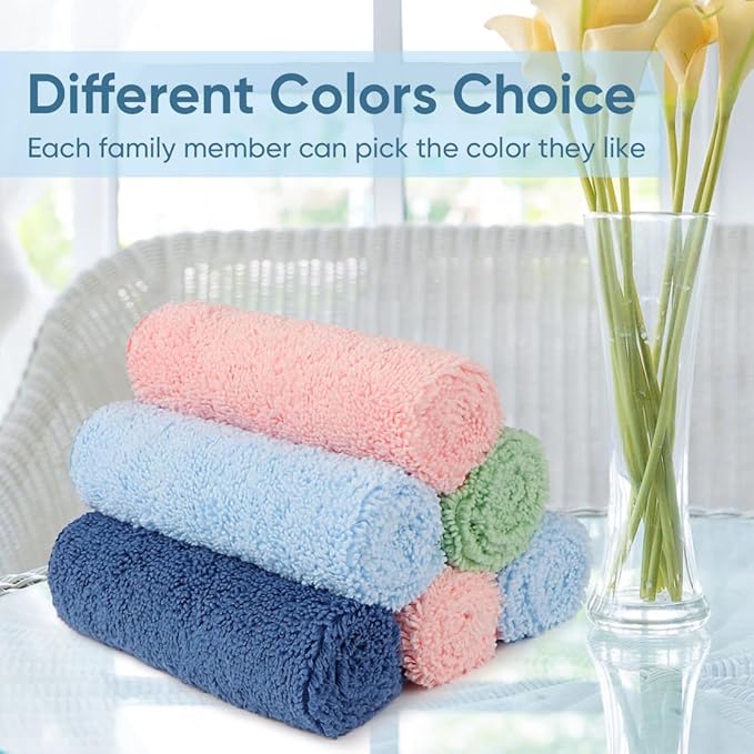 HOMEXCEL Microfiber Washcloths 12 Pack, Highly Absorbent and Soft Face Towel, Multi-Purpose Wash Cloths for Bathroom, Gym, Hotel, Spa and Kitchen, Multicolor 12x12 Inch