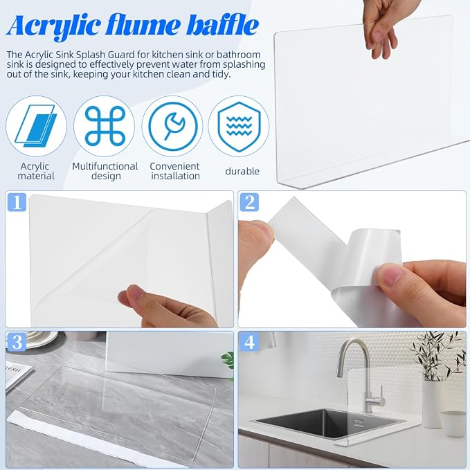 PRETYZOOM Kitchen Sink Splash Guard Acrylic Water Barrier for Bathroom and Kitchen Sink 15.74 X 8.26 X 1.96 Inches Protection Anti-Splashing Guard with Smooth Surface Easy to Clean
