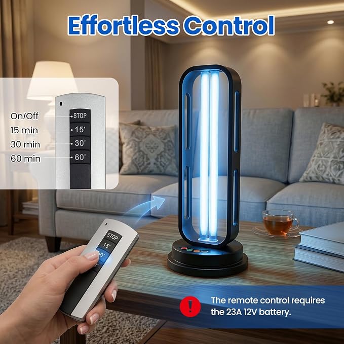 Metal UV Light Sanitizer, 55W Ultraviolet Sanitizer w/o Ozone, Ultraviolet Light with 3 Speed Timings, Home Disinfection Device, Dust Mites Remover for Room, Kitchen, Hotel, Office