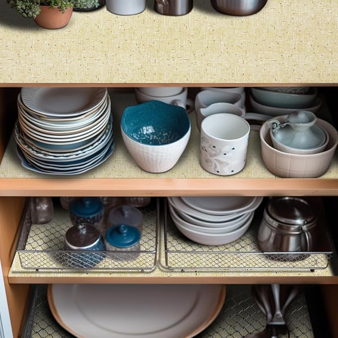 Shelf Liner Non Adhesive 18 Inch x 40 Feet Beige Kitchen Drawer Liner, Waterproof Shelf Liner Durable Anti-Slip