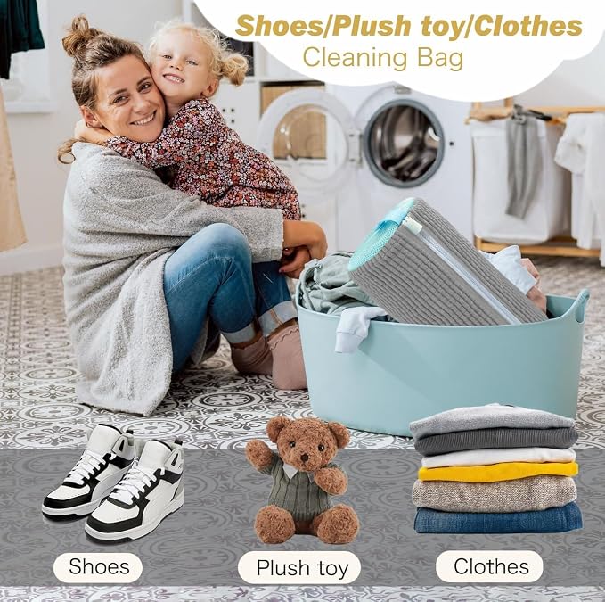 Shoe Washing Machine Bag,Laundry Shoe Bag for Washer and Dryer,Reusable Shoe Cleaning Bag for Sneakers,Tennis Shoes,With Self-locking Zipper, Microfiber Inside,Include Shoe Bag (Lite Grey - 1 Pack)