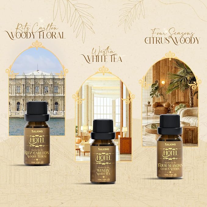 SALKING Essential Oil Diffuser with Luxury Hotel Fragrance Oil Set, 100ml Small Ultrasonic Aromatherapy Diffuser, Auto Shut-Off, Warm White Light, Cool Mist Humidifier for Home & Office