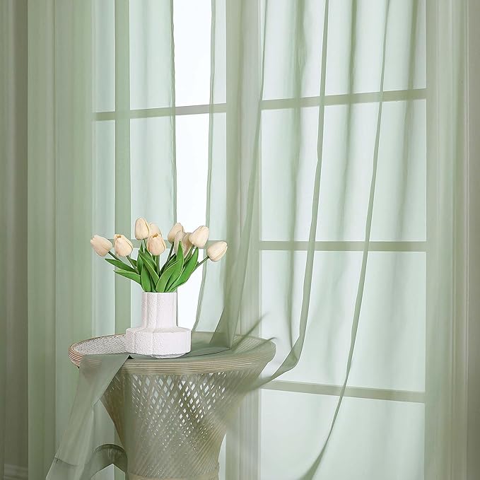 Chyhomenyc Extra Long Sage Green Sheer Curtains 120 Inches Long 2 Panels, Light Filtering Green Curtains for Living Room, Soft Gentle Voile Rod Pocket Bedroom Window Drapes, 59Wx120L Inch, 10FT, 2PCS