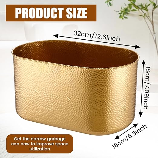 Gold Metal Oval Trash Can Wastebasket for Bathroom, Decorative Garbage Can Trash Bin for Kitchen Bedroom Home Office, Stainless Steel (12.6 x 7.09 x 6.3 Inches)