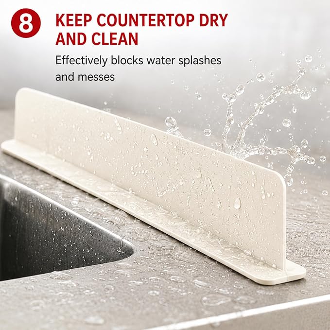19.2inch(49cm) Silicone SinkSplash Guard, Sink Splash Guard with Suction Cup,Kitchen Sink Water Splash Guard, Kitchen Sink Splash Guard that Can Be Placed Behind (1, Milky White