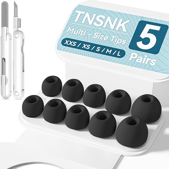 5 Pairs Replacement Ear Tips for AirPods Pro 3(White) | with Noise Reduction Hole,Built-in dust Guard Screen Silicone Ear Tips with Cleaning Pen - 5 Sizes(XXS/XS/S/M/L)