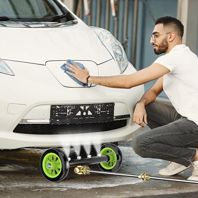 Undercarriage Pressure Washer Attachment 16 inch, Water Broom 4000 PSI | Heliwoo Dual Function Power Washer Surface Cleaner with 4 Nozzles & 3pcs 1/4’’ QC Extension Wand for Chassis Driveway Yard