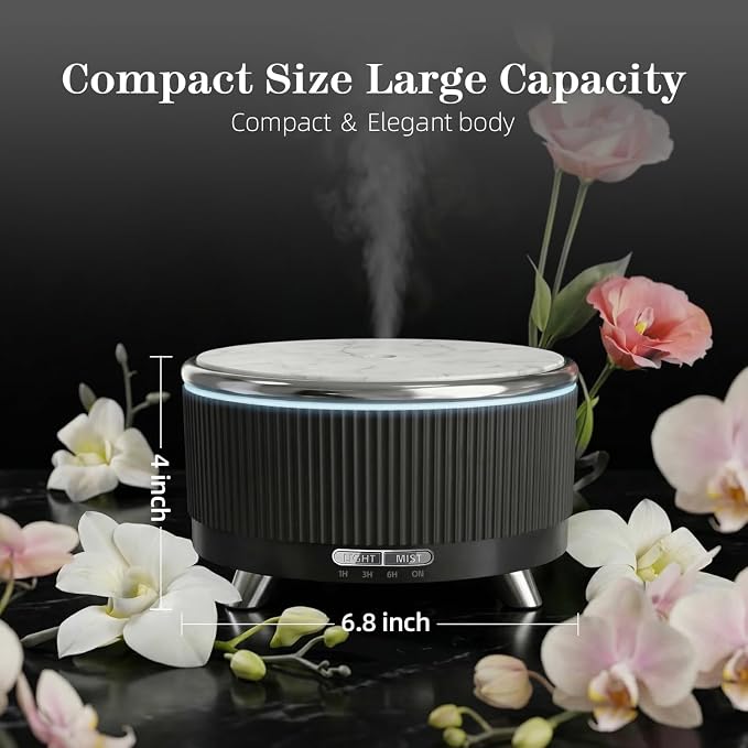 500ml Essential Oil Diffuser, Ultrasonic Aromatherapy Humidifier | with Remote Control, 7-Color LED Light, Timer & Auto Shut-Off, Cool Mist Diffuser for Home, Bedroom, Office (Black)