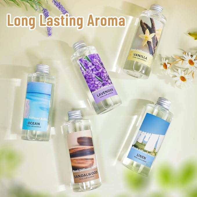 STRN Reed Diffuser Oil Refill, Lavender Scented Reed Diffuser Refill 200ML | Long-Lasting Summer Fragrance for Home, Living Room, Bedroom, Office