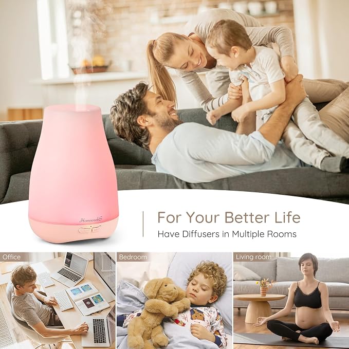 Homeweeks Essential Oil Diffuser for Room 100 ML 1 Pack | Aromatherapy Scent Diffuser Adjustable Mist Mode, Cool Mist, Auto Off Ultrasonic Aroma Fragrance Diffuser for Bedroom Office