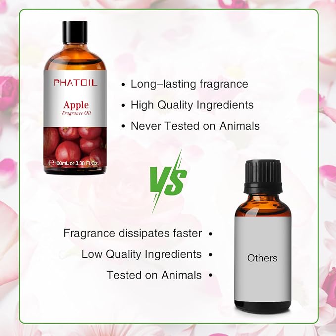 PHATOIL Apple Fragrance Oil for Diffuser Aromatherapy 3.38FL.OZ | Long Lasting Scented Oils For Humidifier, Air Freshener, DIY Soap Candle, Scent Project Making, Aroma Oil for Home Freshening