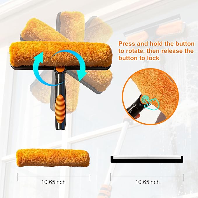 30FT High Window Cleaning Kit, 5-24 FT Telescoping Extension Pole with Dual Action Flip-Lock & Screw Fixing Design, 2-in-1 Window Squeegee, Professional Long Handle Washing Tool for High Windows