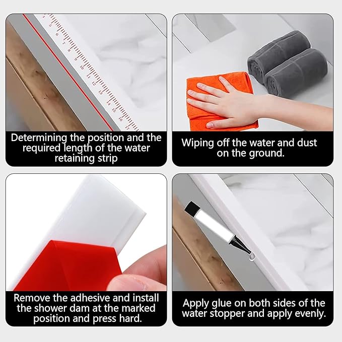 39 Inch Silicone Shower Threshold Water Dam, Flexible Water Barrier Strip for Shower Door, Kitchen Sink, Bathroom Countertop & Toilet Edge, Self-Adhesive Splash Guard for Wet Area Protection