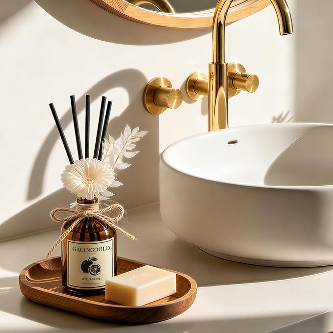 Reed Diffuser Set, Citrus Grove Scent Diffuser with 10 Sticks & Decorative Flower, Long Lasting Diffusers for Home Fragrance, Vintage Decor for Bathroom Bedroom Office Shelf, 5 Fl.oz