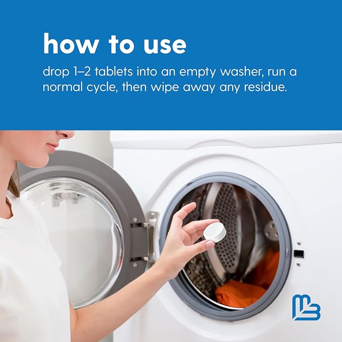 M3 Deep Cleaning Washing Machine Cleaner for Front & Top Load | 24 Fragrance-Free Washer Cleaner and Deodorizer | 1-Year Supply Septic Safe Tablets