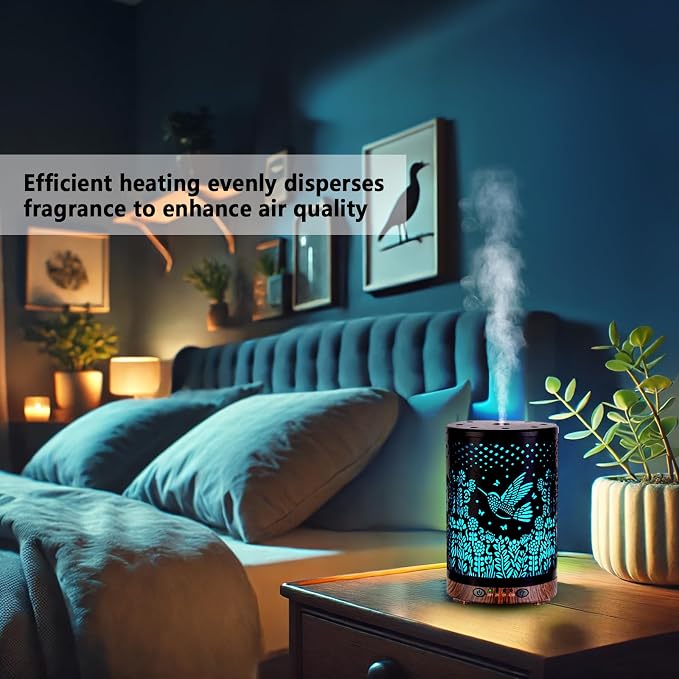 Essential Oil Diffuser 120ML Metal Aromatherapy Diffuser with Timer, Cool Mist Humidifier with Auto Shut-Off & 7 Color Lights for Home Office Spa (Bird)