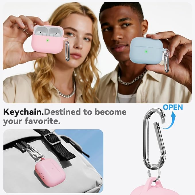 Ljusmicker for AirPods Pro 3 Case 2025 with Cleaner Kit,Pink | Soft Silicone Protective Cover for Apple AirPod Pro 3rd Generation Case with Keychain for Women Men,Shockproof
