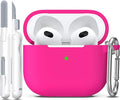R-fun Compatible with AirPods 3 Case Cover, Silicone Protective Accessories Skin with Keychain Compatible with Apple AirPod 3rd Generation 2021 for Women Men Girls Boys,Front LED Visible,Rose Pink