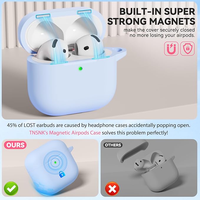 for AirPods 4 Case with Magnetic Cover, TNSNK Silicone AirPod 4 Case Cover Compatible with Apple Airpods 4th Gen 2024, Shockproof Protective Cases for Women Girly with Cleaner Kit and Keychain