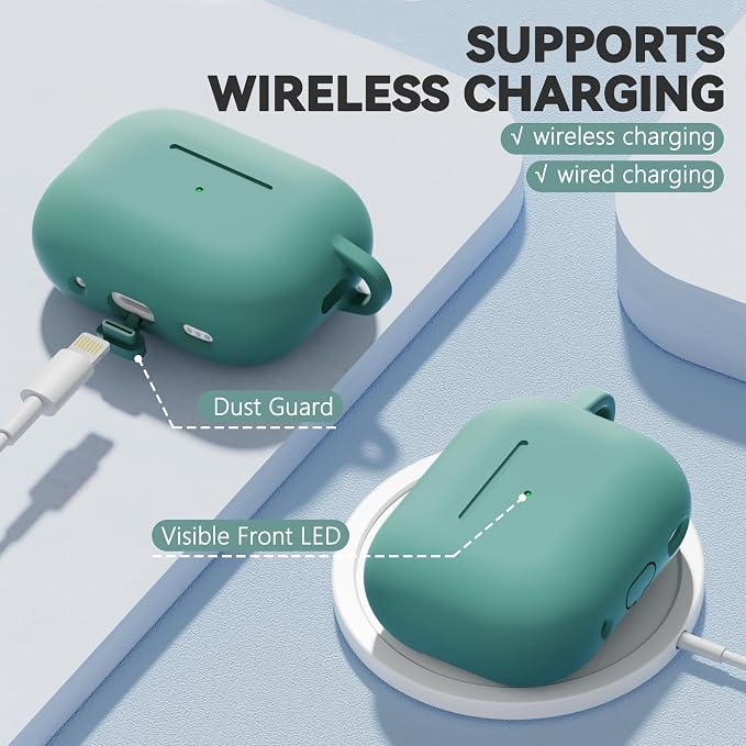 Ljusmicker for AirPods Pro 3 Case 2025 with Cleaner Kit,Magnetic Green | Soft Silicone Protective Cover for Apple AirPod Pro 3rd Generation Case with Keychain for Women Men,Shockproof,Magnetic