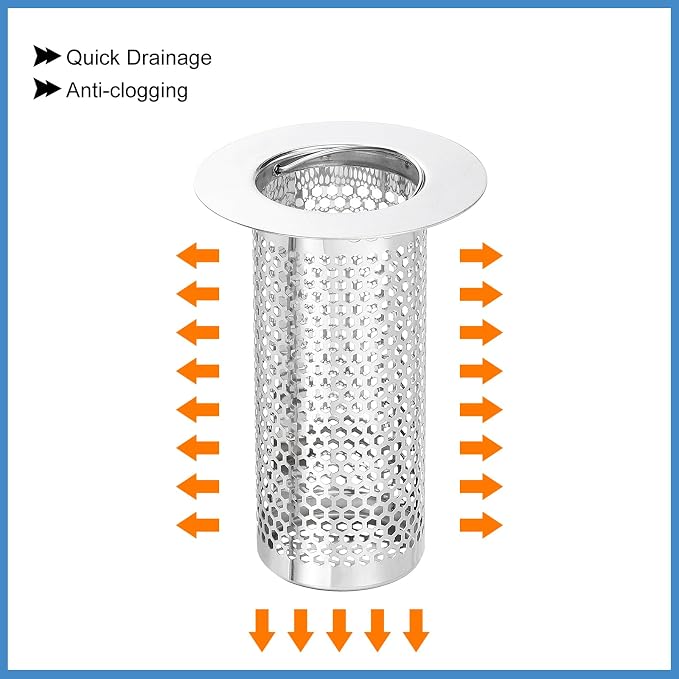 uxcell 4 Pack Shower Drain Strainer, 3.2" x 2.2" 304 Stainless Steel Floor Drain Strainer Deep Sink Hair Catcher for Kitchen Bathroom Balcony Floor Drain, Fit Hole Size from 1.3" to 2.2"