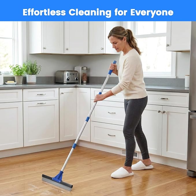 Floor Squeegee for Concrete Floor, 17.5" Heavy Duty Squeegee Broom for Floor, Commercial Scrubber Mop with Extendable Long Handle, Bathroom Tile Shower Glass Window
