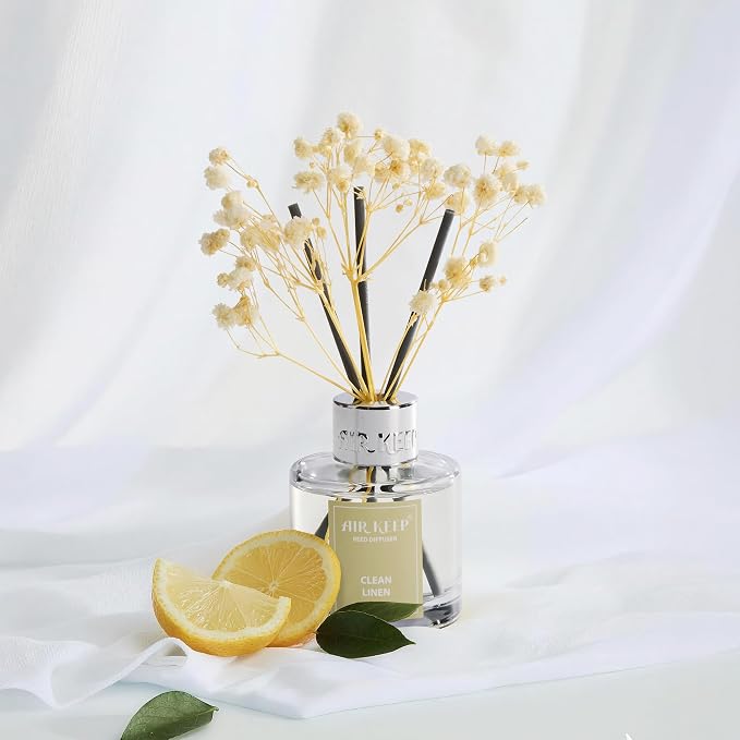 Reed Diffuser Set,1.69 fl oz (50 ml) - Clean Linen Oil Diffusers with 8 Reed Sticks,Home Fragrance Reed Diffuser for Bathroom Shelf Decor