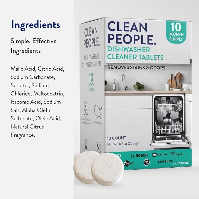 The Clean People Dishwasher Cleaner - Dishwasher Cleaner Tablets for Removing Limescale, Mineral Buildup, Grease & Odors - 10 Count, Citrus Scent