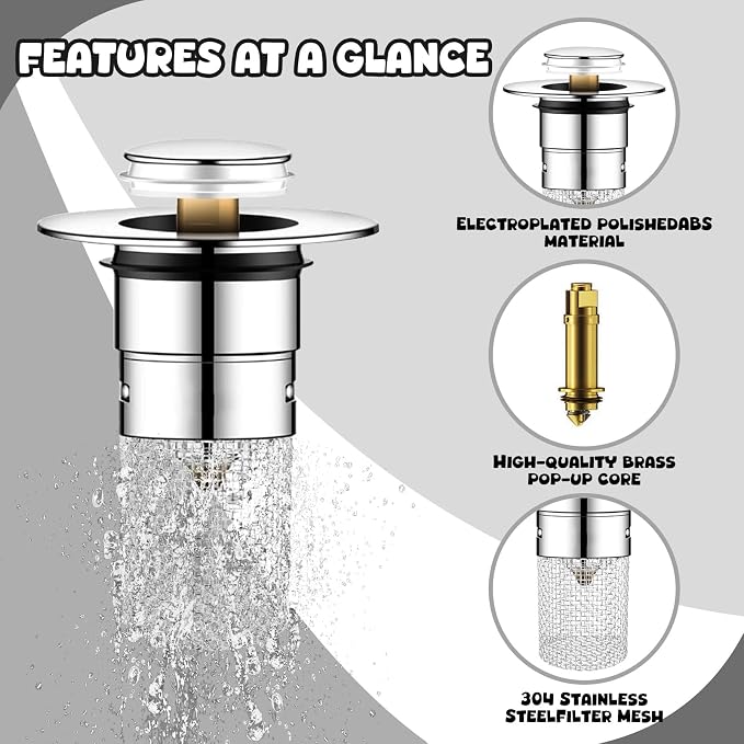 3Pcs Bathroom Sink Drain Strainer Hair Catcher, Stainless Steel Drain Stopper, Stainless Steel Floor Filter for Bathroom Sink Stopper Replacement